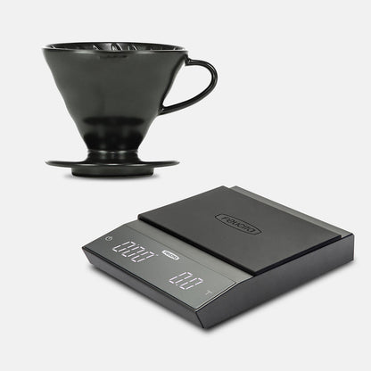 Hario V60 Ceramic 02 Matte Black and Felicita Incline Scale Bundle